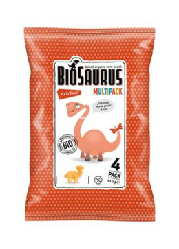 Chrupki kukurydziane Dinozaury o smaku ketchupowym bezglutenowe 4 x 15 g Bio BIOSAURUS
