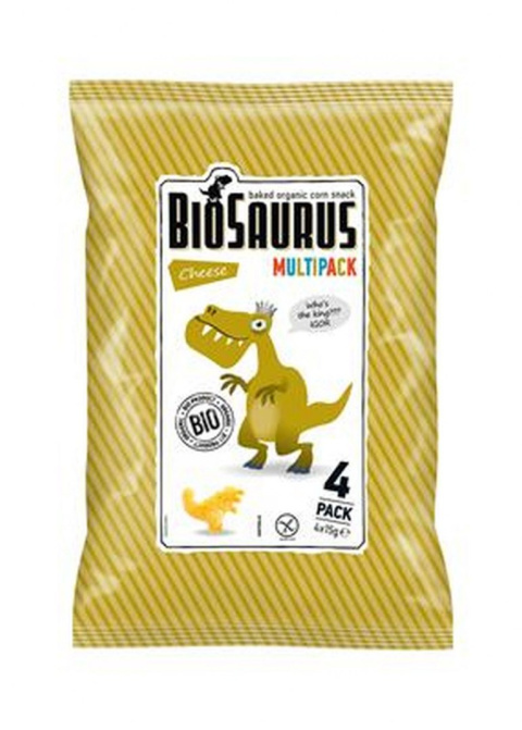 Chrupki kukurydziane Dinozaury o smaku serowym BEZGLUTENOWE BIO 4x15 g BIOSAURUS