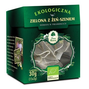 HERBATA ZIELONA CEJLOŃSKA Z ŻEŃ-SZENIEM PIRAMIDKI BIO (15 x 2 g) 30 g DARY NATURY