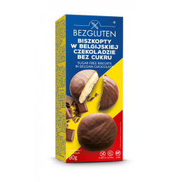 Biszkopty w belgijskiej czekoladzie bez cukru bezglutenowe 80 g. BEZGLUTEN