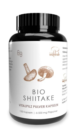 GRZYBY SHIITAKE (TWARDNIK JAPOŃSKI) BIO (500 mg) 100 KAPSUŁEK - PILZE WOHLRAB