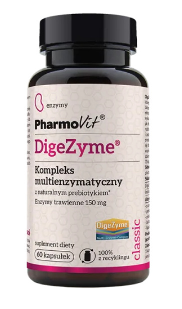 KOMPLEKS MULTIENZYMATYCZNY BEZGLUTENOWY DIGE-ZYME (150 mg) 60 KAPSUŁEK - PHARMOVIT