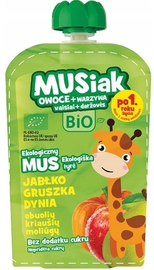 Mus owocowo- warzywny jabłko gruszka dynia BIO 100 g MUSIAK