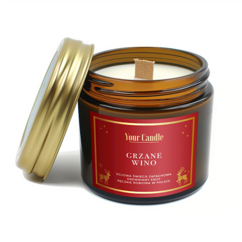 ŚWIECA SOJOWA ZAPACHOWA Z DREWNIANYM KNOTEM GRZANE WINO 120 ml - YOUR CANDLE