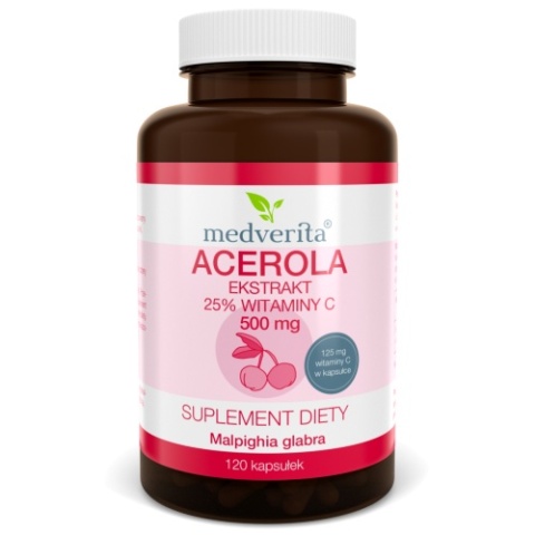 Acerola ekstrakt 500MG 25% witaminy C - 120 kapsułek MEDVERITA
