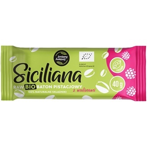 BATON PISTACJOWY Z MALINAMI SICILIANA RAW BEZGLUTENOWY BEZ CUKRU BIO 40 g - ZMIANY ZMIANY