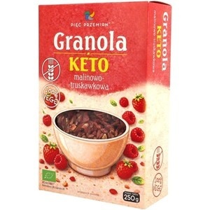 GRANOLA MALINOWO - TRUSKAWKOWA BEZ DODATKU CUKRÓW BEZGLUTENOWA KETO BIO 250 g - PIĘĆ PRZEMIAN