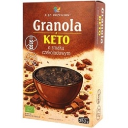 GRANOLA O SMAKU CZEKOLADOWYM BEZ DODATKU CUKRÓW BEZGLUTENOWA KETO BIO 250 g - PIĘĆ PRZEMIAN