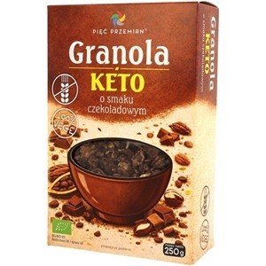 GRANOLA O SMAKU CZEKOLADOWYM BEZ DODATKU CUKRÓW BEZGLUTENOWA KETO BIO 250 g - PIĘĆ PRZEMIAN