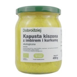 KAPUSTA KISZONA Z IMBIREM I KURKUMĄ NIEPASTERYZOWANA BIO 450 g - DOBRODZIEJ