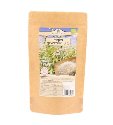 Mąka gryczana BIAŁA BIO bezglutenowa 500 g - Pięć Przemian