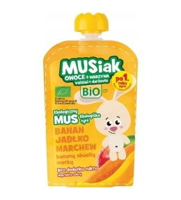 Mus owocowo-warzywny banan jabłko marchew bez cukru BIO 100 g MUSIAK