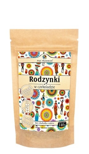 Rodzynki w czekoladzie bez cukru bezglutenowe 140 g - Pięć Przemian