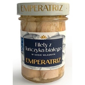 TUŃCZYK BIAŁY FILETY MSC W SOSIE WŁASNYM 185 g (130 g) (SŁOIK) - EMPERATRIZ